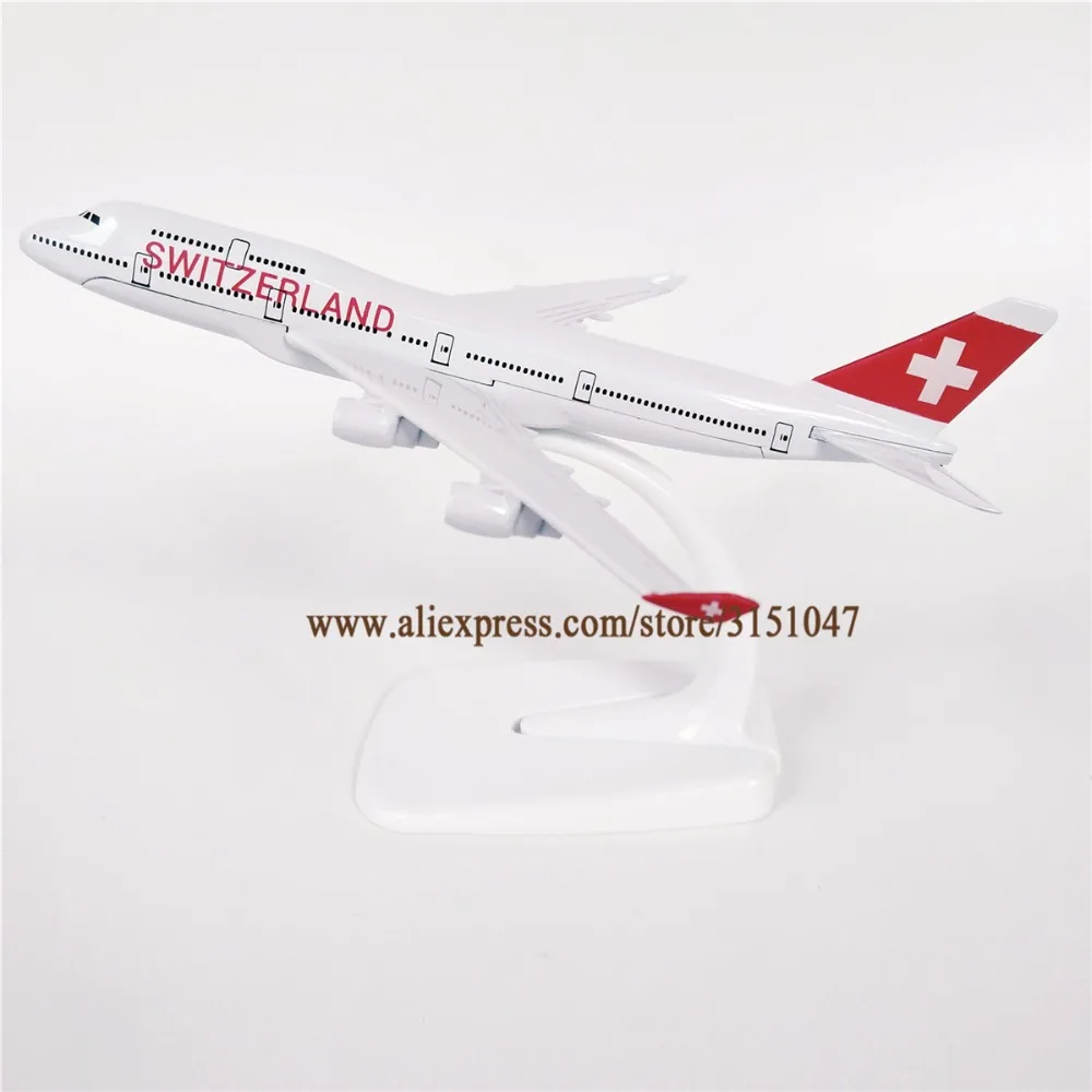 

Alloy Metal Air SWITZERLAND Airlines Boeing 747-400 B747 Airplane Model Airways Plane Model Stand Aircraft Kids Gifts 16cm