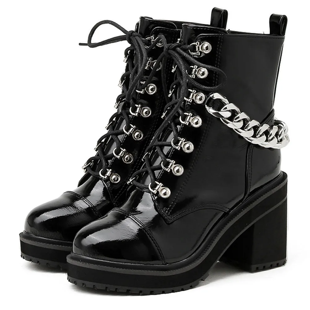 DORATASIA Big Size 43 Female Boots Vlack Lace Up Zip Chain Platform Motorcycle Shoes Cool Fashion Punk Goth Stree Women | Обувь