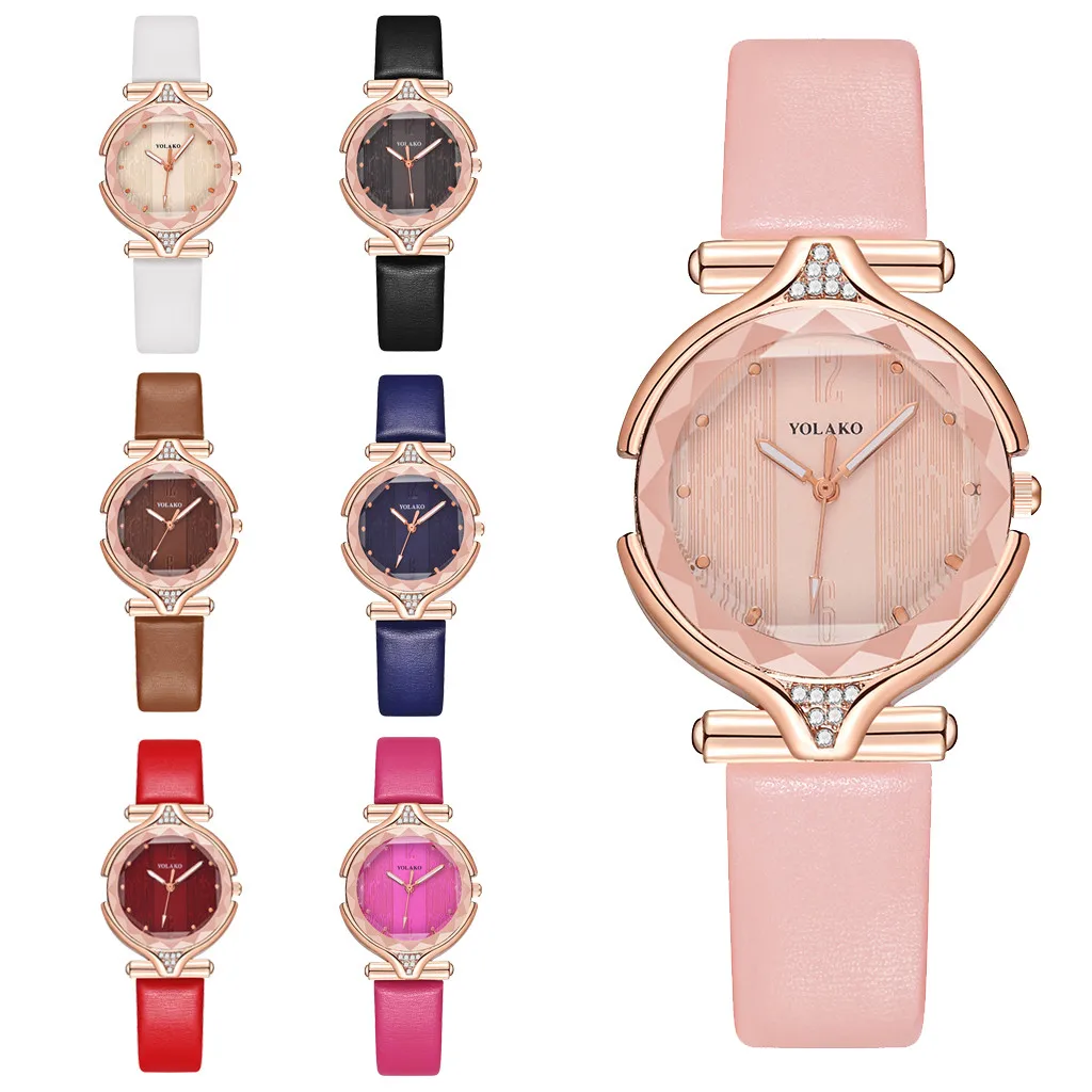 YOLAKO женские часы повседневные розовые с кожаным ремешком кварцевые наручные