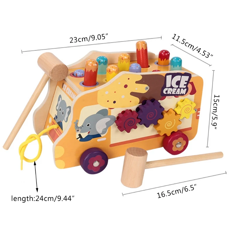 

Wooden Hammer Ice Cream Cart Children Fun Playing Hamster Whac-A-Mole Game Toy