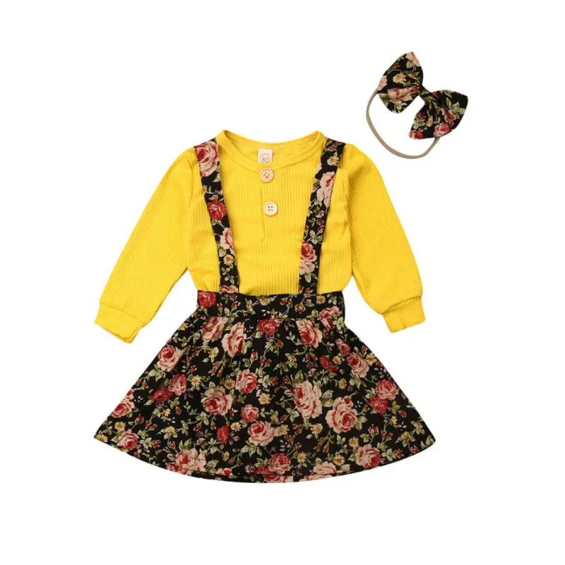 Трикотажная футболка с длинным рукавом и юбка пачка цветочным принтом|Комплекты