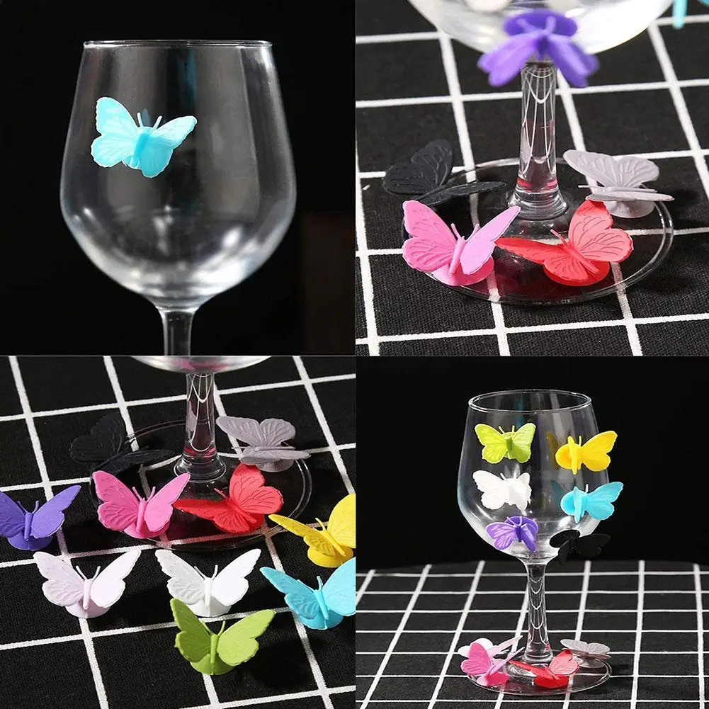 

Mixed Color Silicone Wine Glass Logo Sticker Cute Butterfly Decoration Wine Glass Label Meal Cup Tag Bar Wine Accessories
