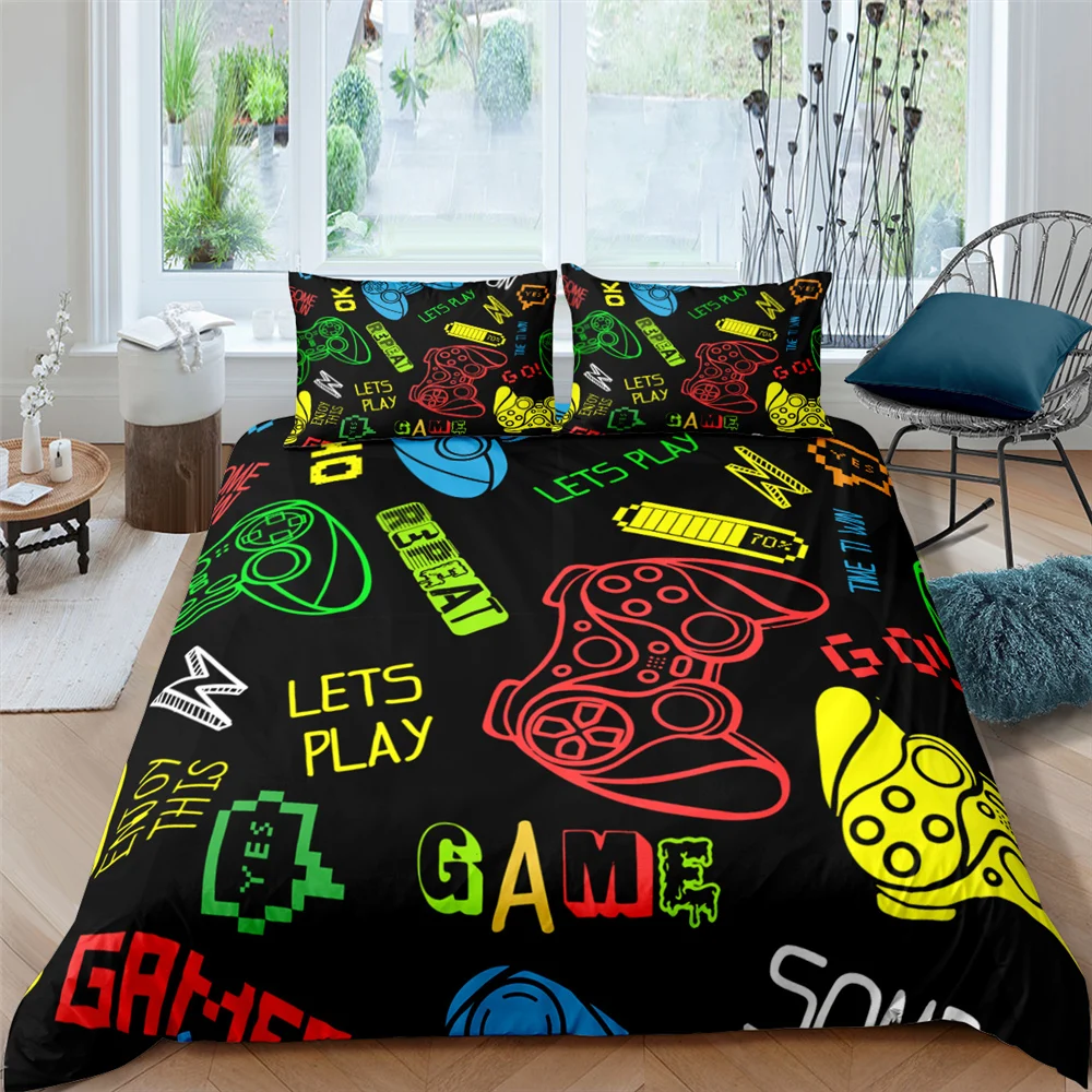 

AHSNME DIY Print Gamepad Bedding Set Queen Size Duvet Cover Creative Black Comforter Bed Cover Set Housse De Couette Bedclothes