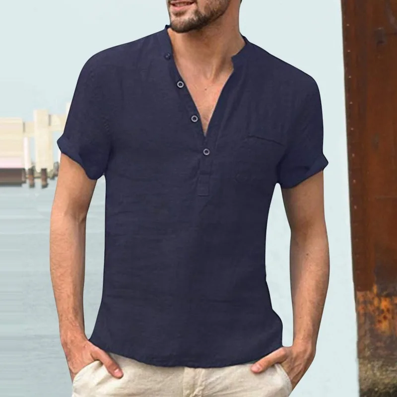 

2021 Summer New Men's Short-Sleeved T-shirt Cotton and Linen Led Casual Men's T-shirt Shirt Male Breathable S-3XL