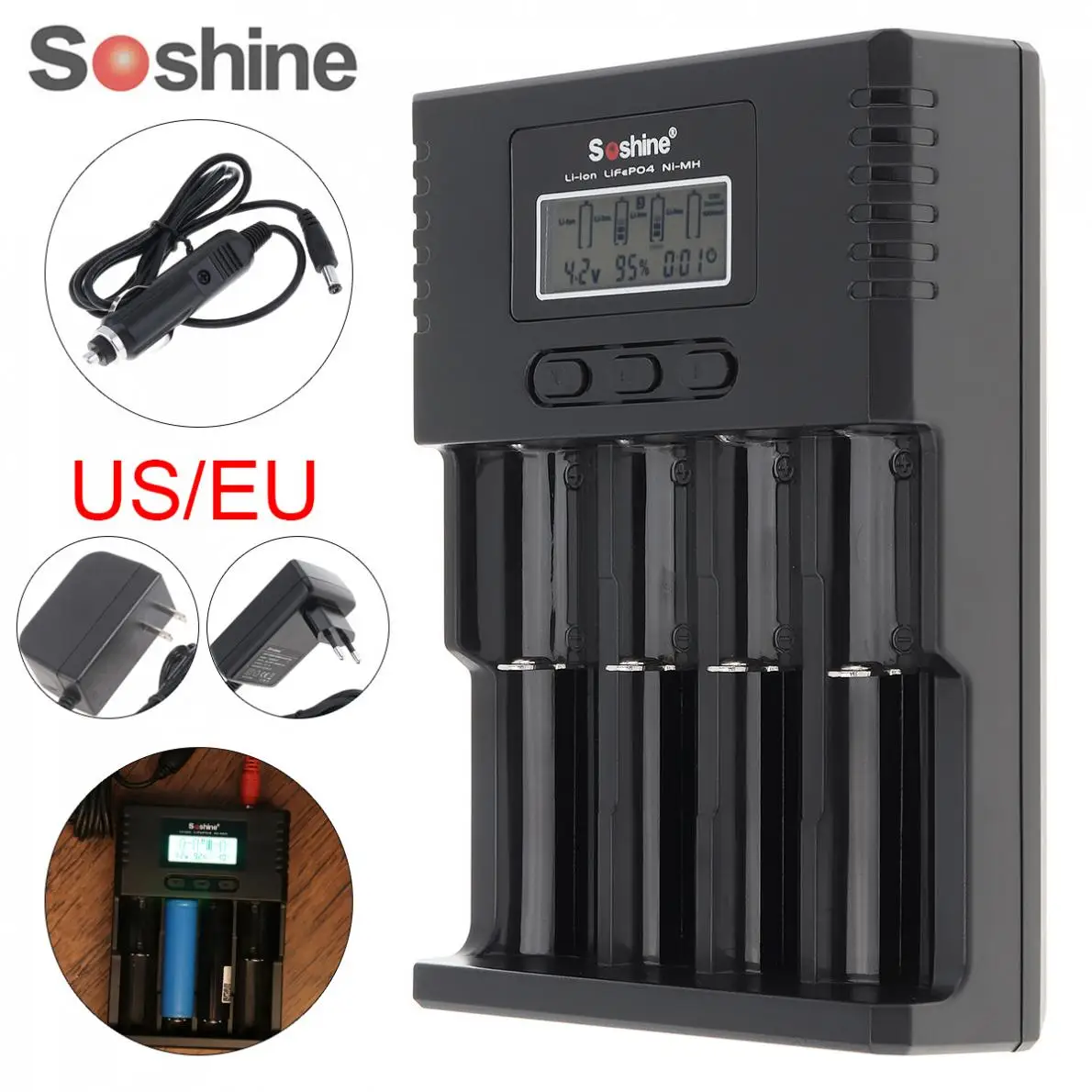 

Soshine H4 Universal LCD Charger for Li-ion / Ni-MH / LiFePO4 Batteries