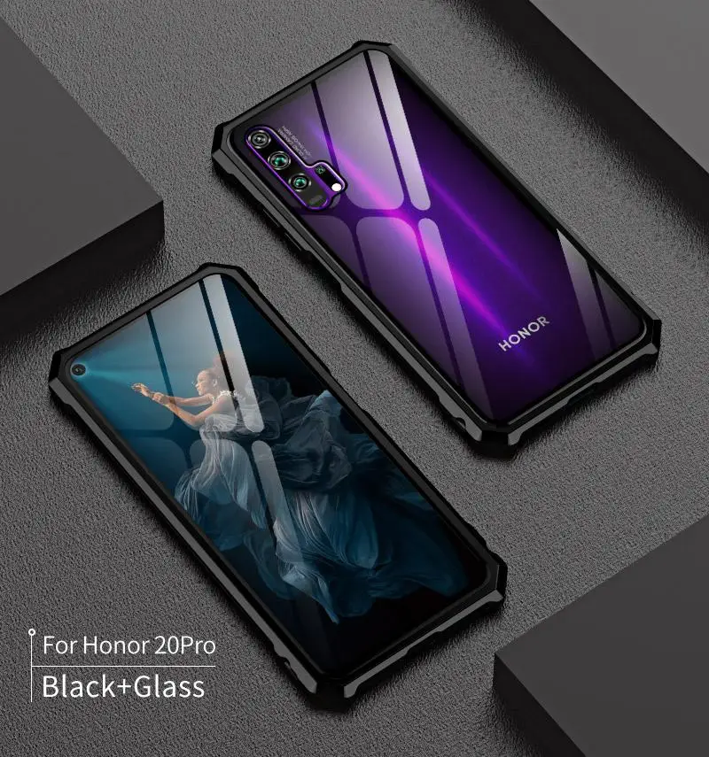 Для huawei Honor 20 чехол Honor 20 Lite бампер металлическая алюминиевая рамка крышка со стеклянной задней крышкой жесткий чехол для huawei 20 Pro чехол s - Цвет: Honor 20 Pro Black