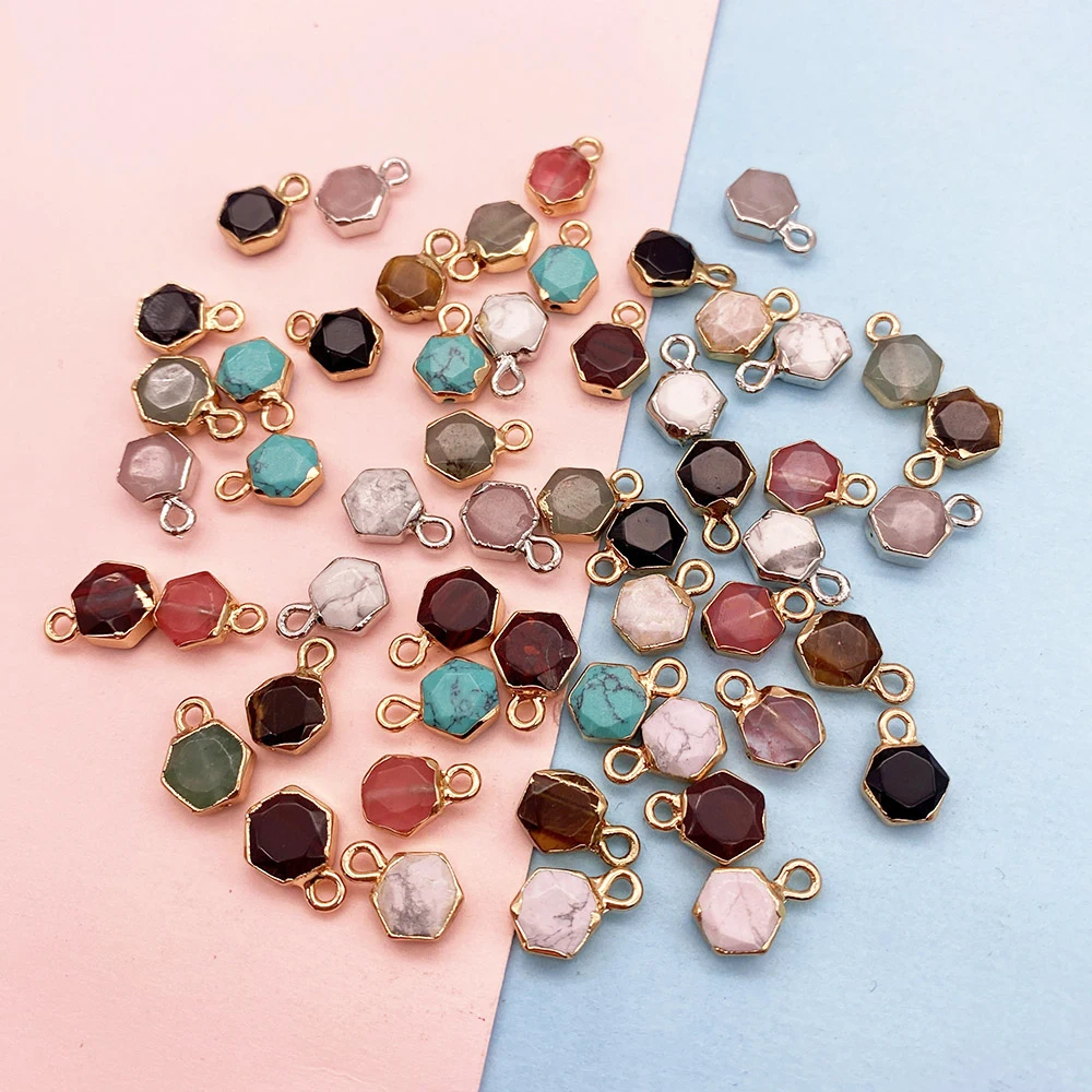 

Sectional Hexagon Natural Stone Pendant Small Charm for Jewelry Making DIY Earring Bracelet Accessories Fashion Pendant Charms