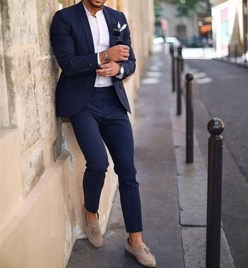 Темно синий смокинг женский костюм из 2 предметов с лепестками лацканами мужские