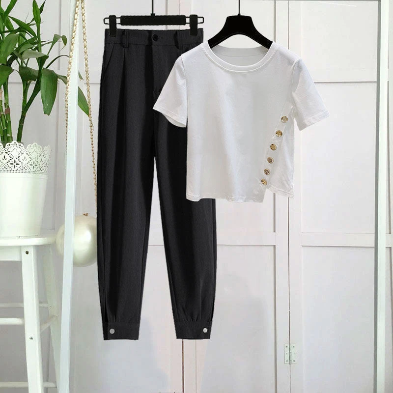 

Твердые Цвет косой кнопку Модный комплект из двух предметов в уличном стиле джинсовые шорты, с завышенной талией, с короткими рукавами, топы...