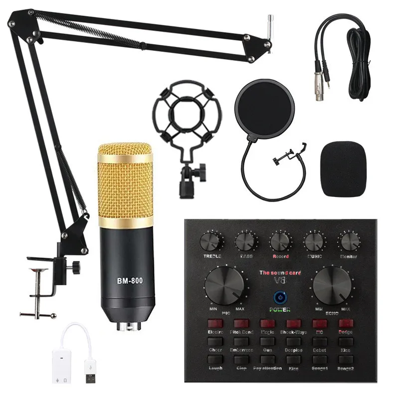 BM800 микрофон Звуковая карта для ПК Игр прямой трансляции dj конденсаторная стойка