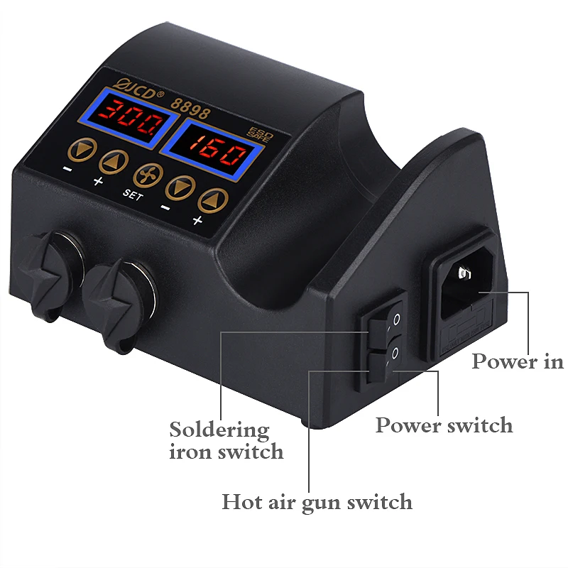 Pistola de aire caliente 2 en 1, 750W, pantalla LCD digital, estación de soldadura de móvil BGA, SMD, PCB, reparación de IC, soldadura de hierro, secador de aire, 8898