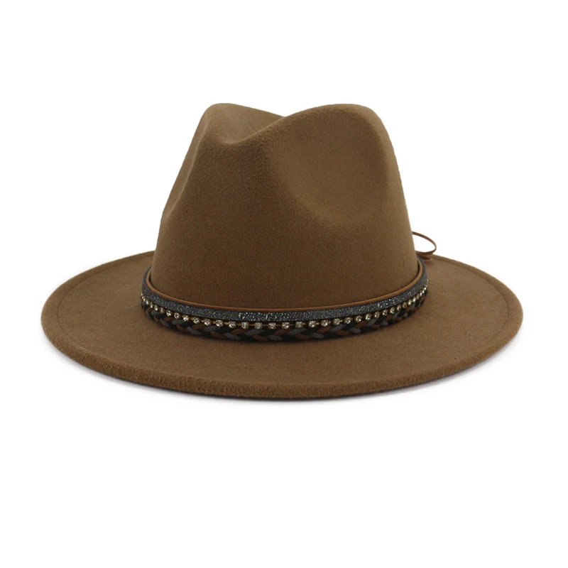 Khaki fedora FS Wo Для мужчин s фетровая шляпка шерстяная шляпа Для мужчин шерстяной джазовый Шапки розовый женский Повседневное с большими полями Винтаж; сезон осень; классические фетровая шляпа хаки красные, черные Кепки - Цвет: Khaki fedora