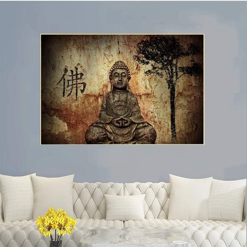 Винтажная картина будды в китайском стиле рисунок на холсте картины для гостиной