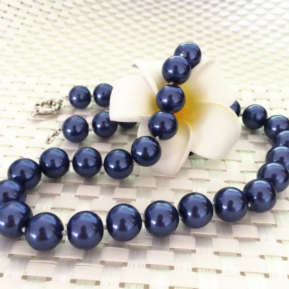 

Dark blue shell 12mm trendy simulated-pearl round beads diy clasp chain choker necklace for unique jewelry making 18 inch MY2043