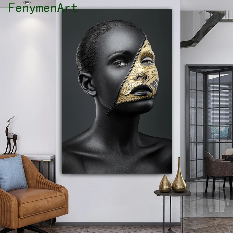 

Black Gold Woman Decorative Painting African Girl Wall Posters And Prints Nordic Art Pictures For Living Room Bedroom Home Decor