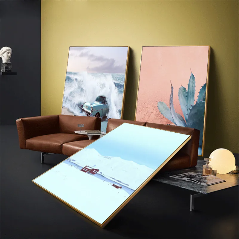 Tropical Wall Decor Blue Car Water Wave Canvas Print Botanical Art Succulent Cactus Painting Picture Posters | Дом и сад