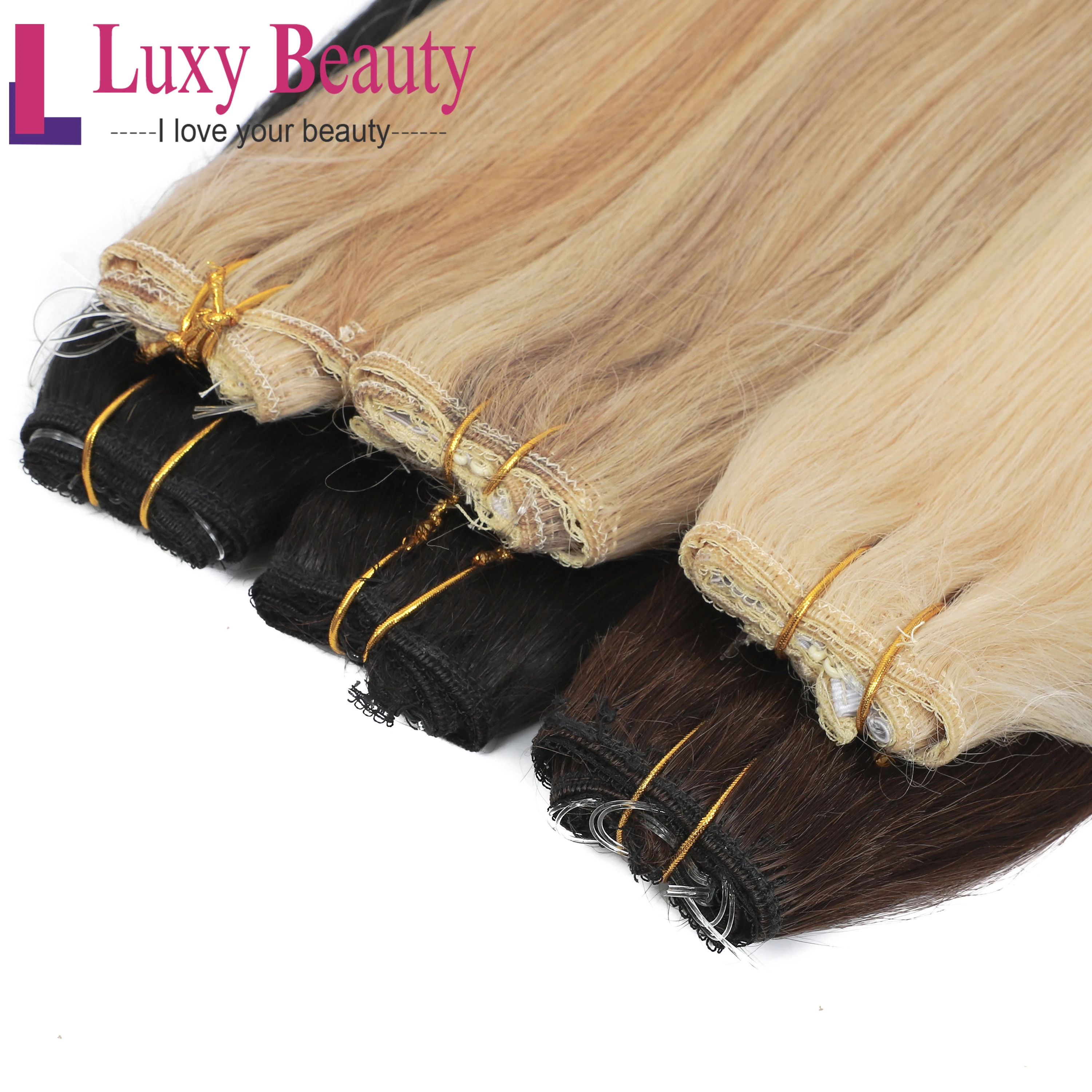 LuxyBeauty, прямые накладные волосы на застежке, 1", 18", 2", Remy, человеческие волосы, машина, сделано, уток, рыбная линия, волосы, регулируемые