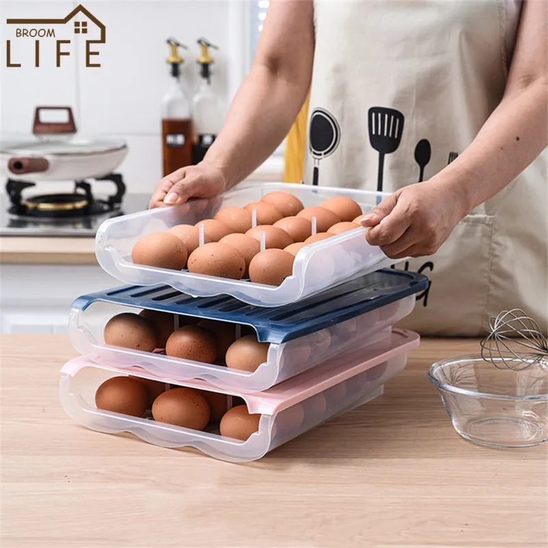 

Semi-automatic Eggs Storage Box Refrigerator Transparent Drawer Kitchen Food Container Plastic Crisper Portable Egg Case Holder