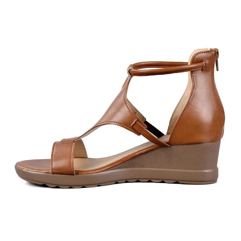 

Women Summer Sandals Mid Heels Wedges Shoes Ladies Vintage PU Leather Plus Size 43 Sandalias Mujer Sapato Feminino 2020 platform