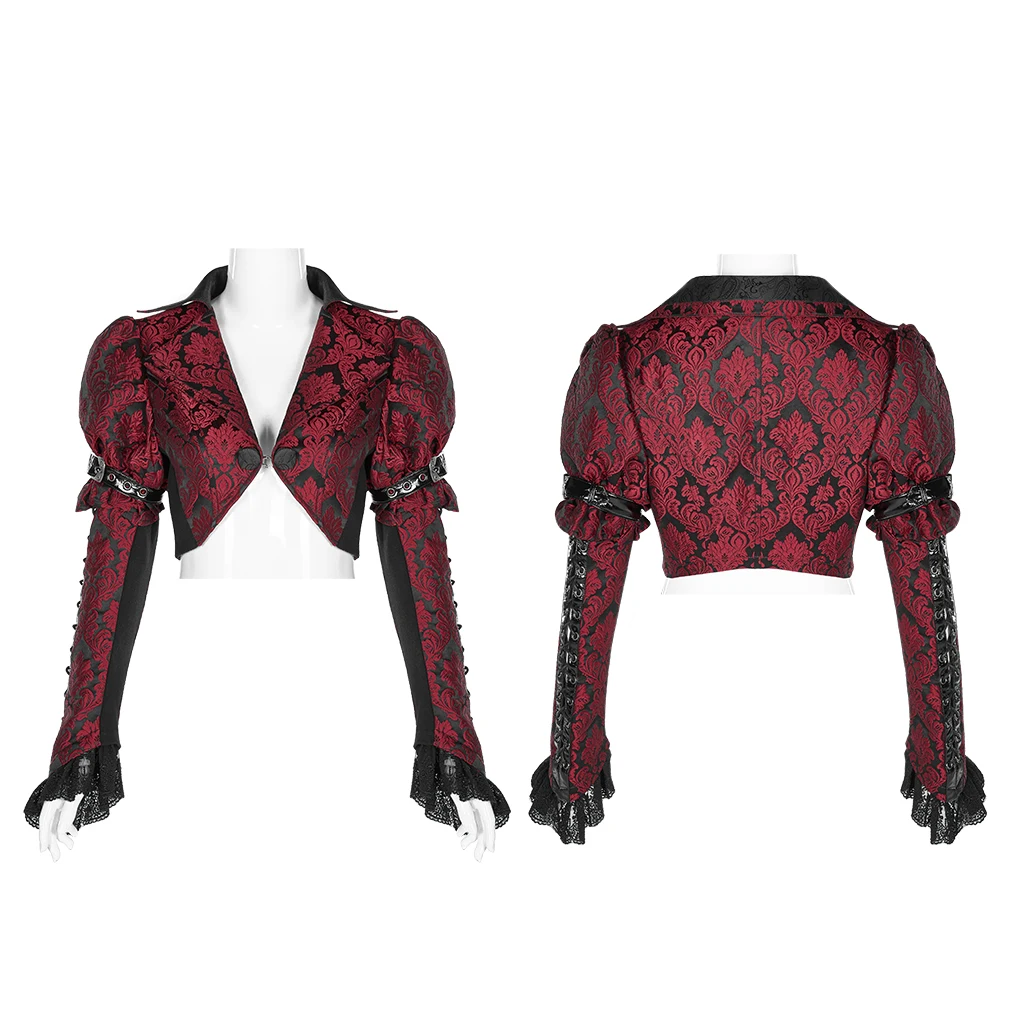 PUNK RAVE Women's Steampunk Desperate Crisis Turn-down Collar Short Coat Gothic Three-dimensional Jacquard Party Jackets Women | Женская