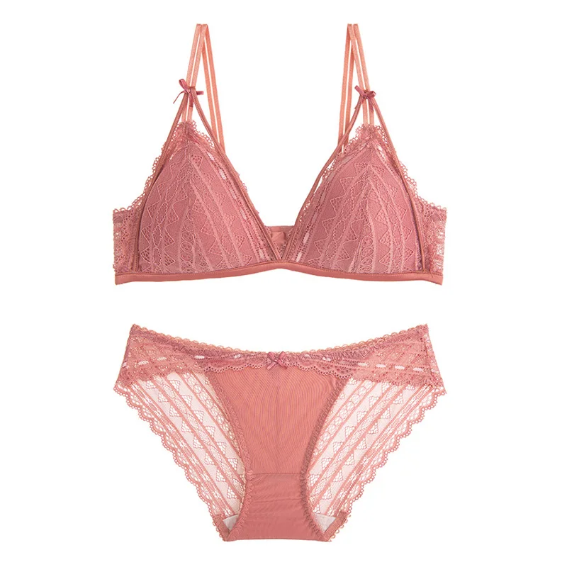 Pink With Panties Женский треугольный бюстгальтер пуш-ап с мягкой чашкой бюстгальтер французская Романтика мягкое Полосатое белье нижнее белье розовый зеленый синий s m l xl Плюс размер бюстгальтер - Цвет: Pink With Panties