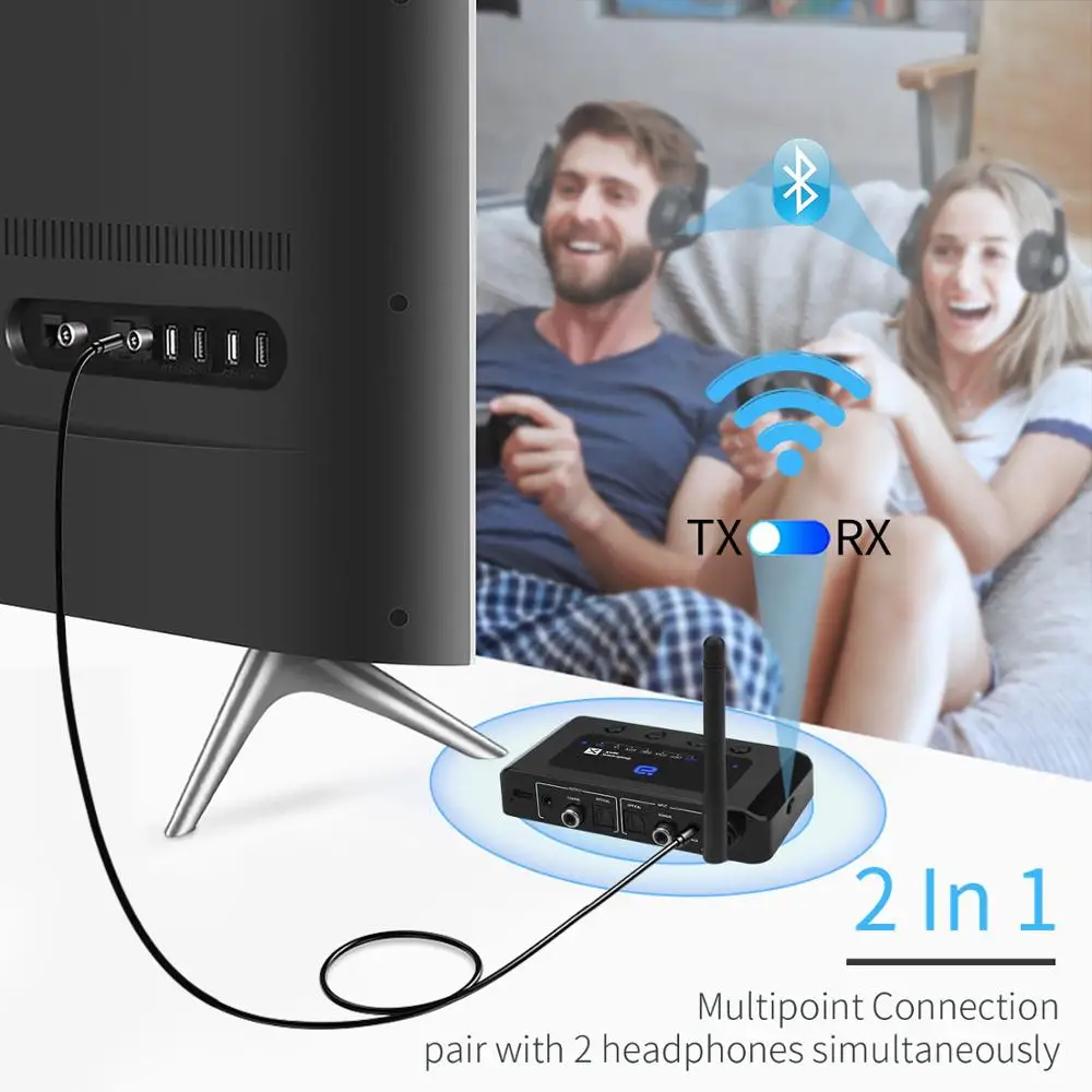 Bluetooth 5.0 HD Audio receiver transmitter aptX LL /HD 2-In-1 Receiver Adapter for TV/Speakers/PC Optical Coaxial MR265 | Электроника