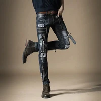 free shipping new 2020 mens male jeans brand slim european tide brand slim hole metal punk style hip hop denim trousers pants