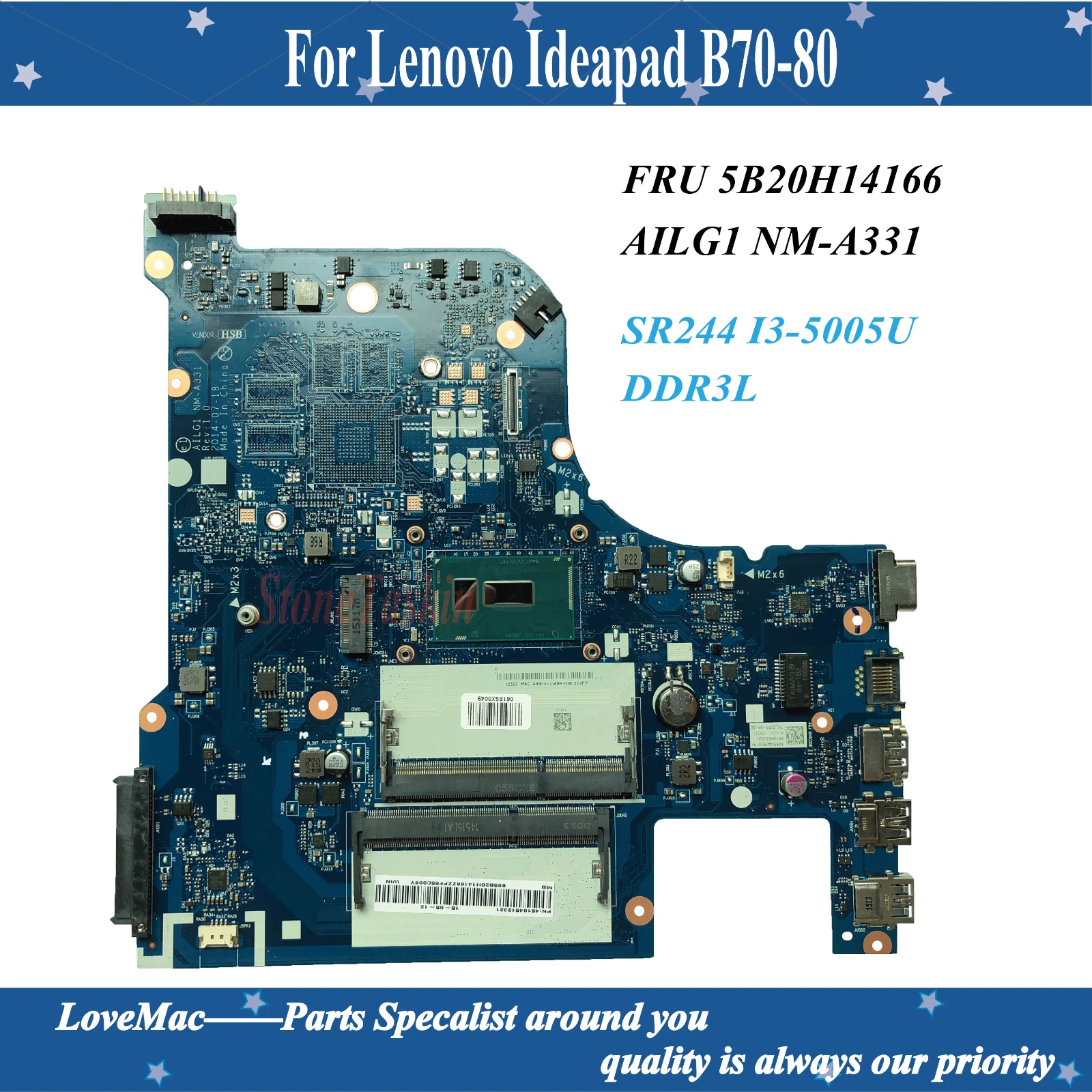 Высокое качество FRU 5B20H14166 для Lenovo Ideapad B70 80 материнская плата ноутбука AILG1 NM A331 SR244 I3