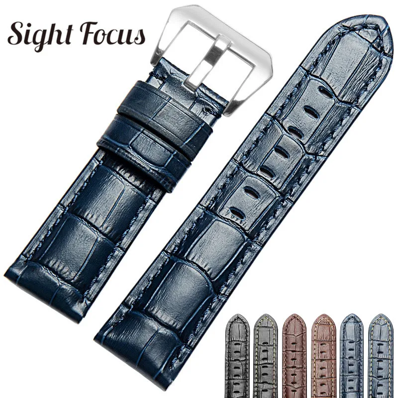 

22mm 24mm 26mm Men Replacement Watch Strap Band for Panerai Watch Strap Leather Blue Watchbands Pulseira Relogio w Holder Correa
