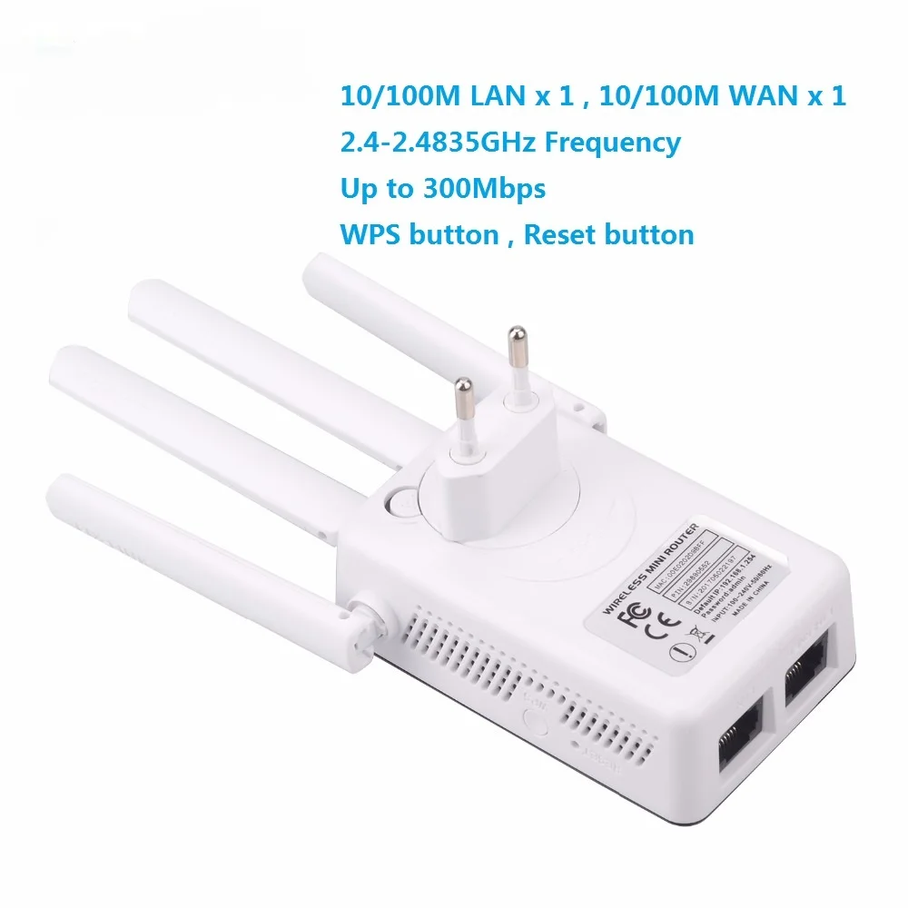 

2.4GHz WiFi Repeater 300Mbps Network Wireless Router High Gain Antenna Two RJ45 Ports Signal Booster Large Cover Areas Extender