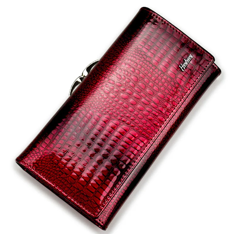 HH Fashion Alligator Womens Wallets Luxury Patent Crocodile Genuine Leather Ladies Clutch Purse Hasp Long coin  purses