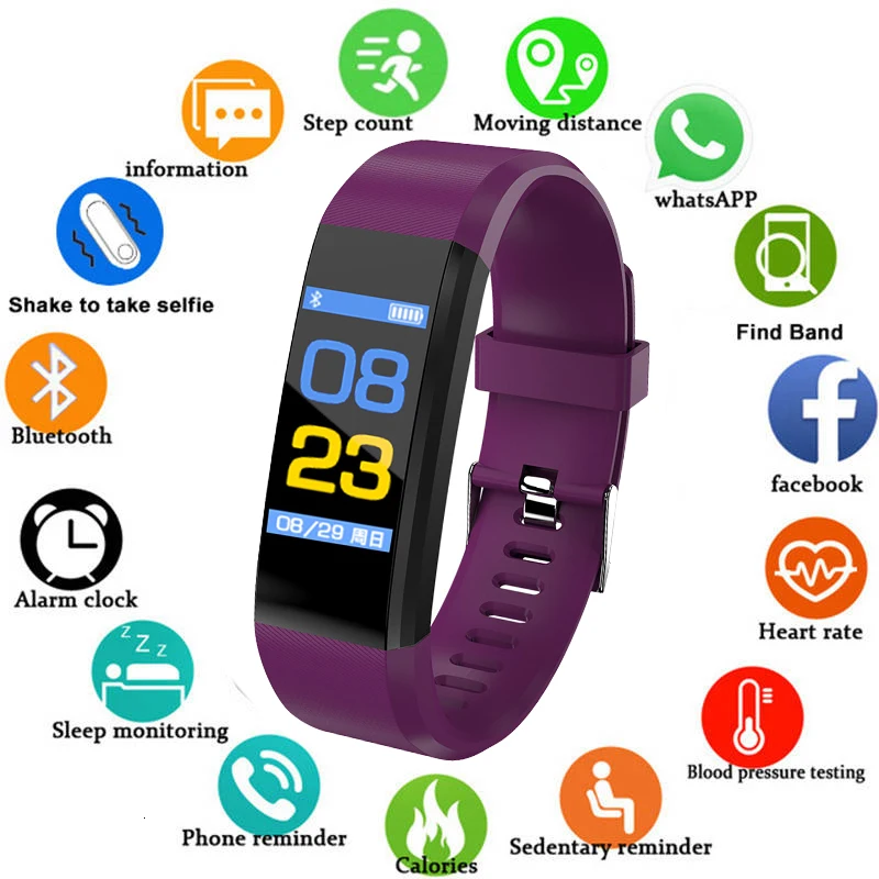 

Fitness Tracker Smartband 115plus Men Women Wristwatch Watch Fit Sport Bracelet Heart Rate Blood Pressure Android Smartwatch 202