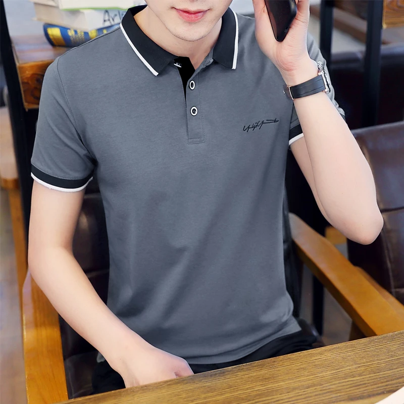 

Men's Summer Lapel New Casual Short-sleeved Stitching for Male Solid Color Pullover Tops Joggers T-shirt