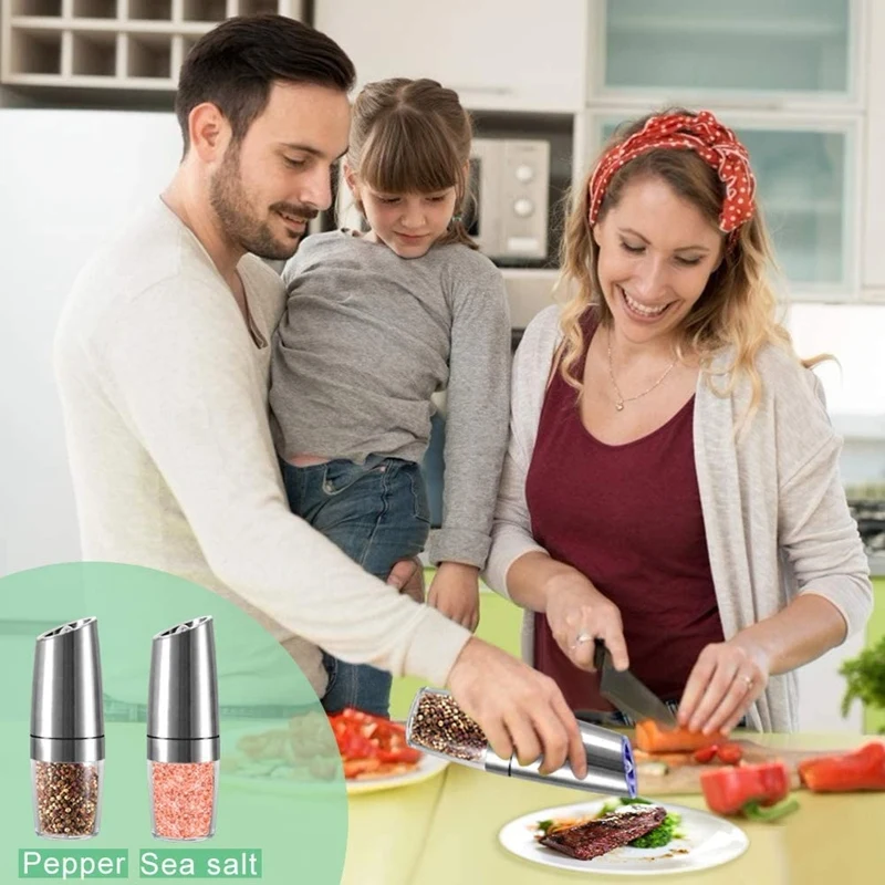 

Electric Salt and Pepper Grinder Set,Gravity Control Adjustable Coarseness Battery Operated Pepper Mill Set with Stand
