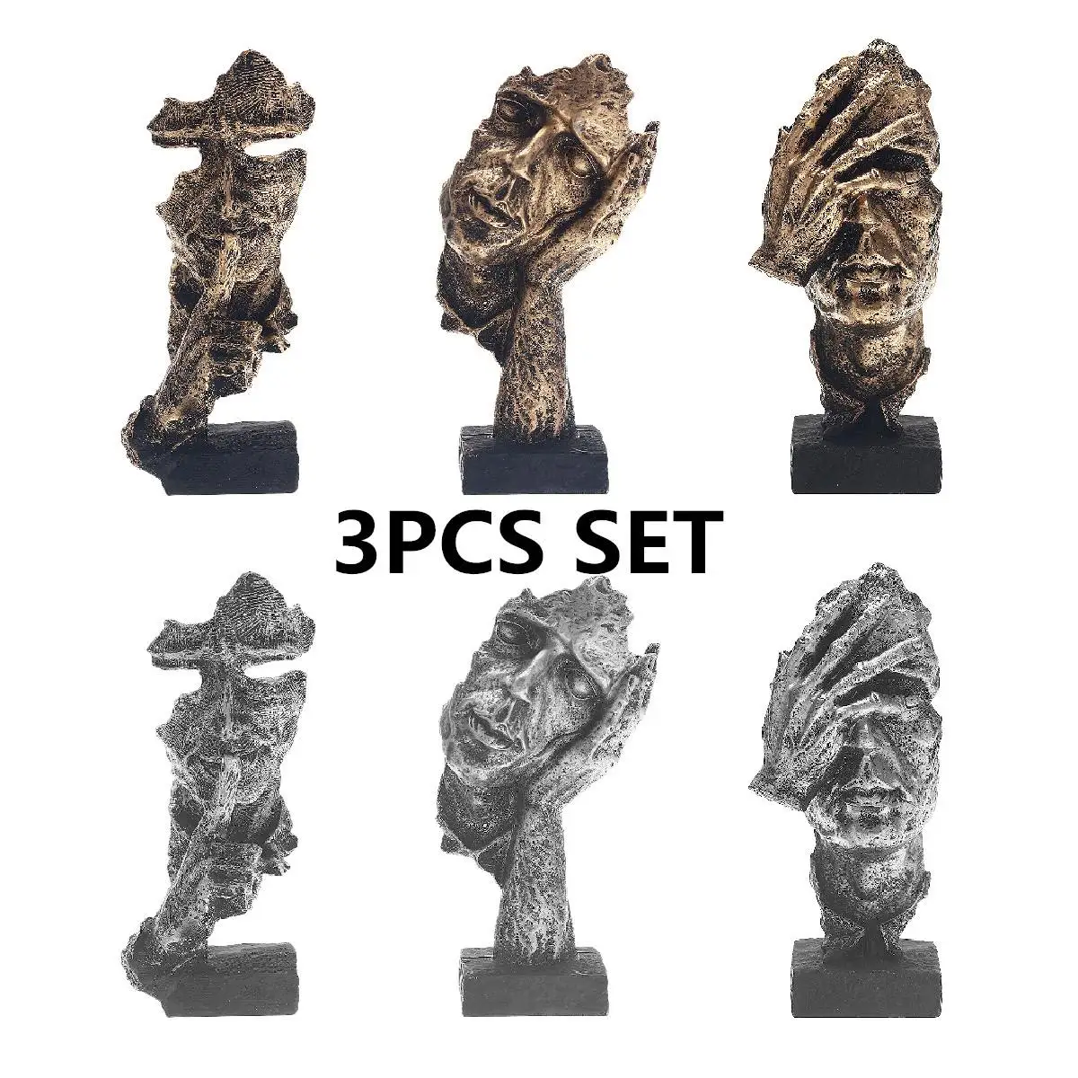 

3PCS Abstract Sculpture Figurine Resin Silence Is Gold Statue Home Decor Accessories Modern Art Crafts Office Decoration Gifts