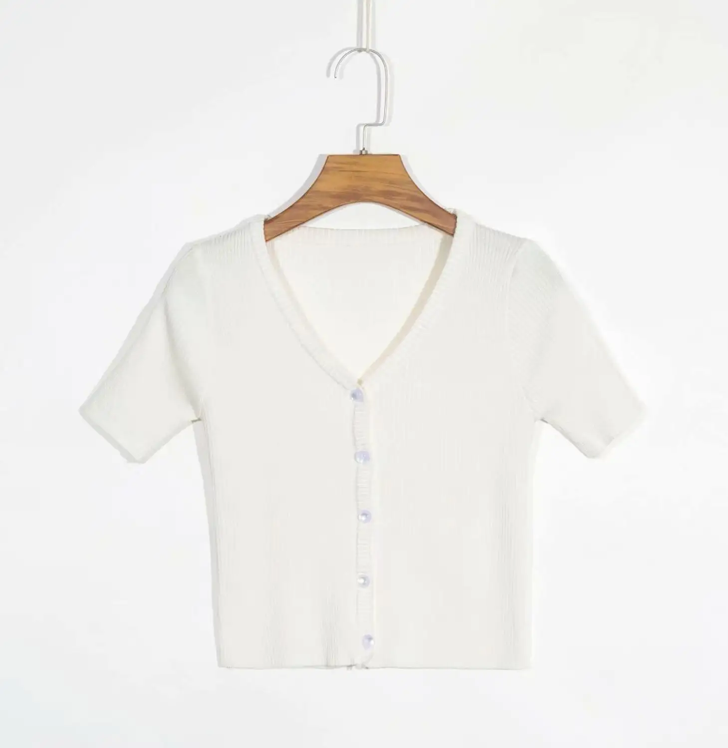 

Elegant casual women's sweaters short sleeve single breasted cardigans v neck autumn outwear woman solid knitted crop top