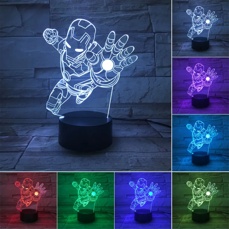 3D светодиодный ночсветильник Disney Мстители Железный человек 7 цветов меняющая