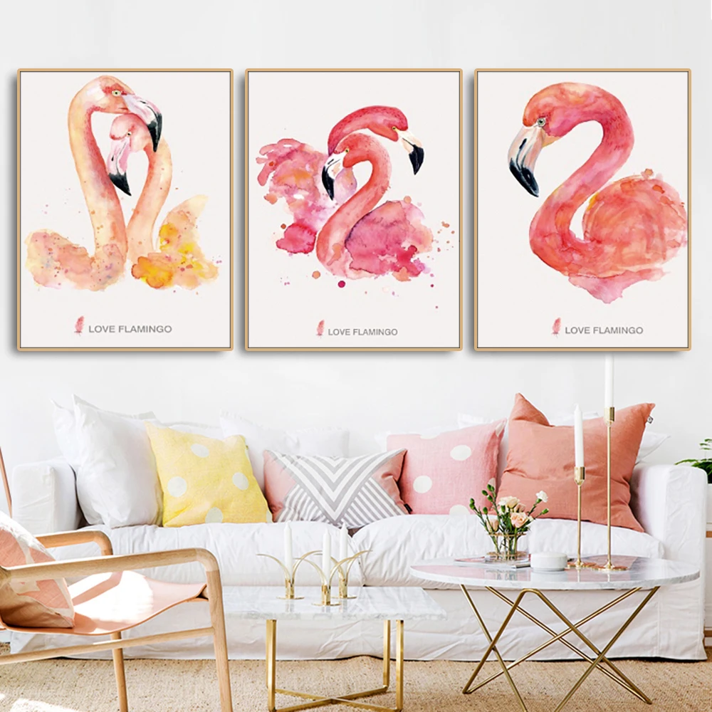 Фото Настенные картины в скандинавском стиле с фламинго искусственная живопись