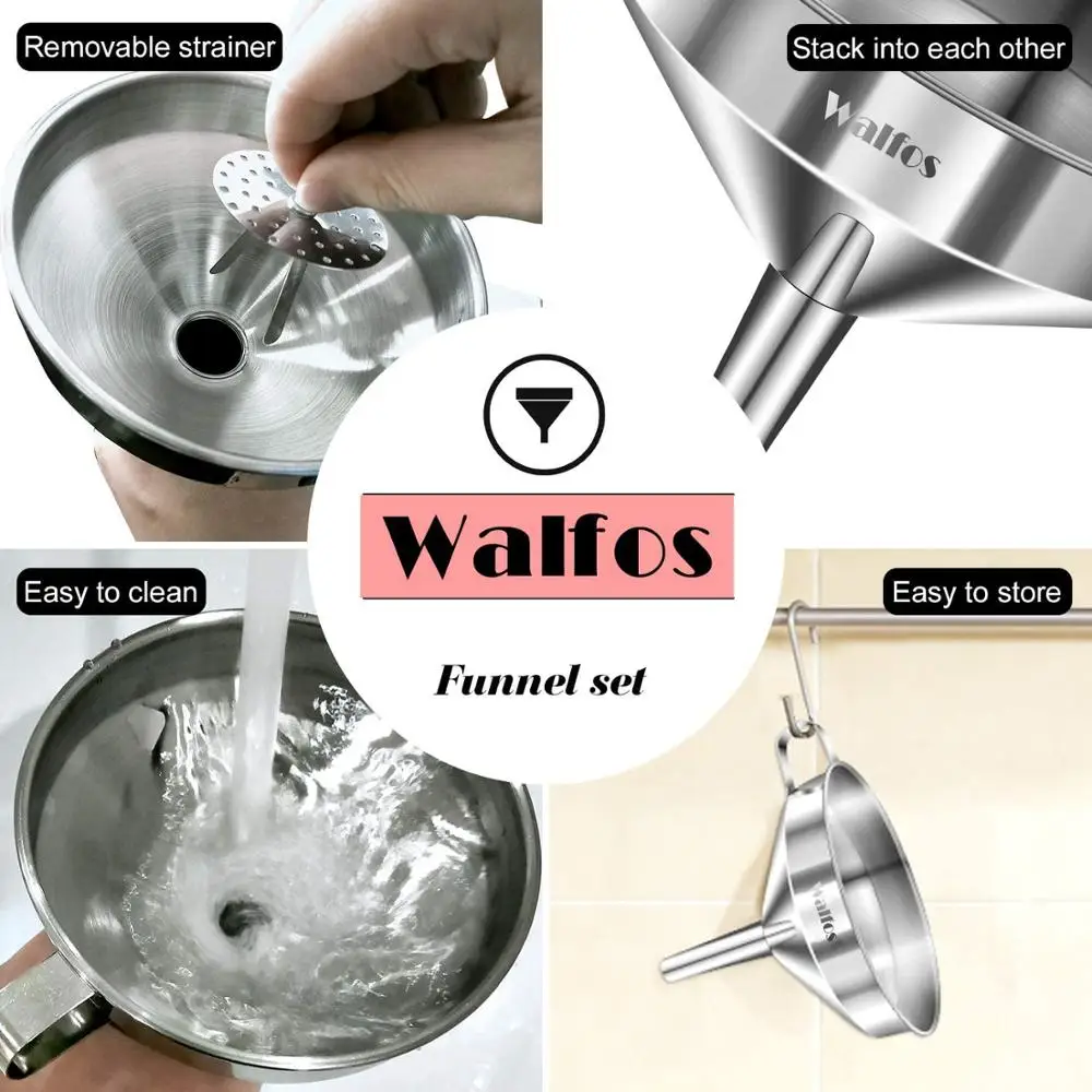 Кухонный набор из воронки нержавеющей стали WALFOS 3 упаковки с чистящей щеткой и