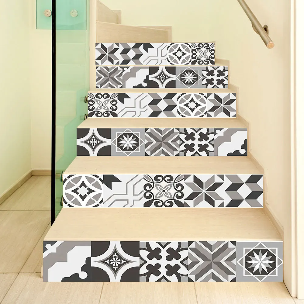6Pcs/Set Gray Geometric Simple Stair Stickers Decorative PVC Self-Adhesive Home Waterproof Wall Step 18x100CM | Дом и сад
