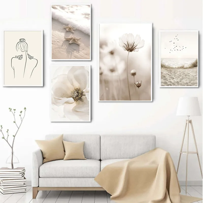 

Nordic Dandelion Wall Art Canvas White Shell Beach Flower Painting Posters And Prints Pictures For Living Room Home Decor