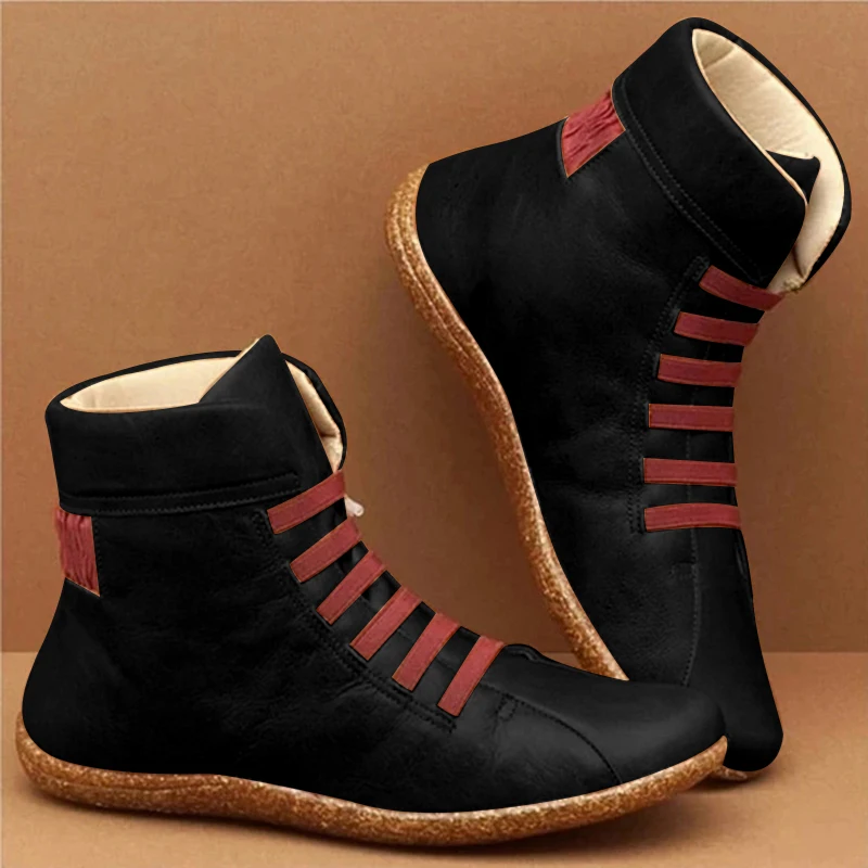 black HFD0872 MCCKLE/женские ботильоны из искусственной кожи на плоской подошве; винтажная женская обувь на платформе с перекрестными ремешками; женская обувь; Botas Mujer; размера плюс - Цвет: black HFD0872