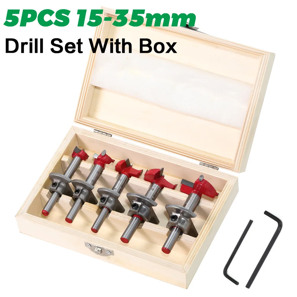 

1set Adjustable Carbide Drill Bits 15,20,25,30,35mm Hinge Hole Opener Boring Bit Tipped Drilling Tool Woodworking Cutter