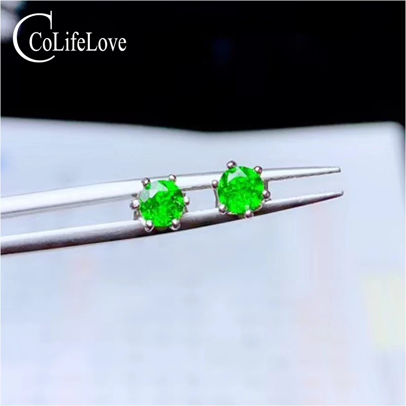 Ювелирные изделия colife простые 925 серебряные серьги-гвоздики с камнями 4 мм натуральный Хром Серьги с диопсидом Стерлинговое серебро ювелирные изделия из диопсида