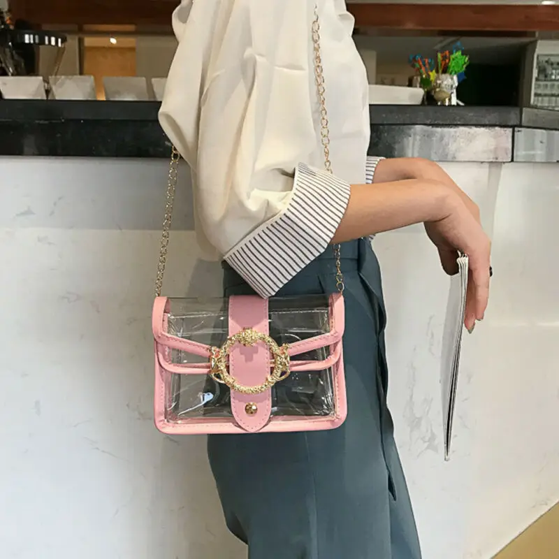 Женские сумки через плечо летние прозрачные из ПВХ сумка клатч с цепочкой
