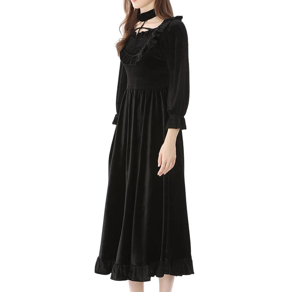 

High Street Ladies Dresses Spring Autumn Fashion Hipster Designer Creative Sexy Golden Velvet Hollow Out Puff Sleeve Round Neck