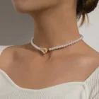 Чокер женский с искусственным жемчугом, модное ожерелье-чокер в богемном стиле, с пряжкой-цветком от ключиц, Подарочная бижутерия, 2021