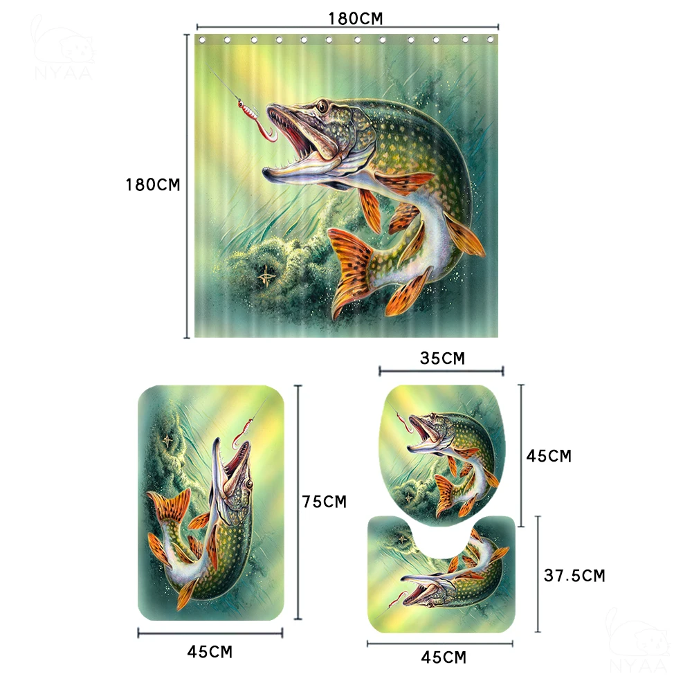 Мяу бас рыбы и удочка Ванная комната комплект с бюстгальтером цвета: зеленый