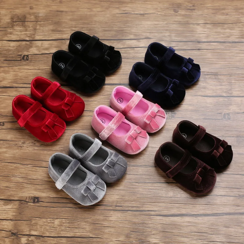 

NEW Baby Girl Princess Shoes Toddler Non-slip Flat Soft-sole Cotton Rubber Crib Lovely Butterfly-knot Infant First Walkers 0-18m