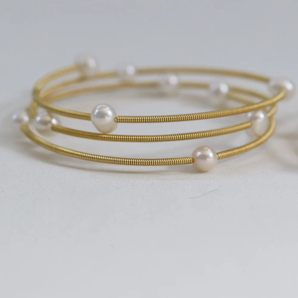 

Natural Freshwater Round Bead Pearl Boutique Open Bracelet Fashion Charm Ring Jewelry Accessory Gift